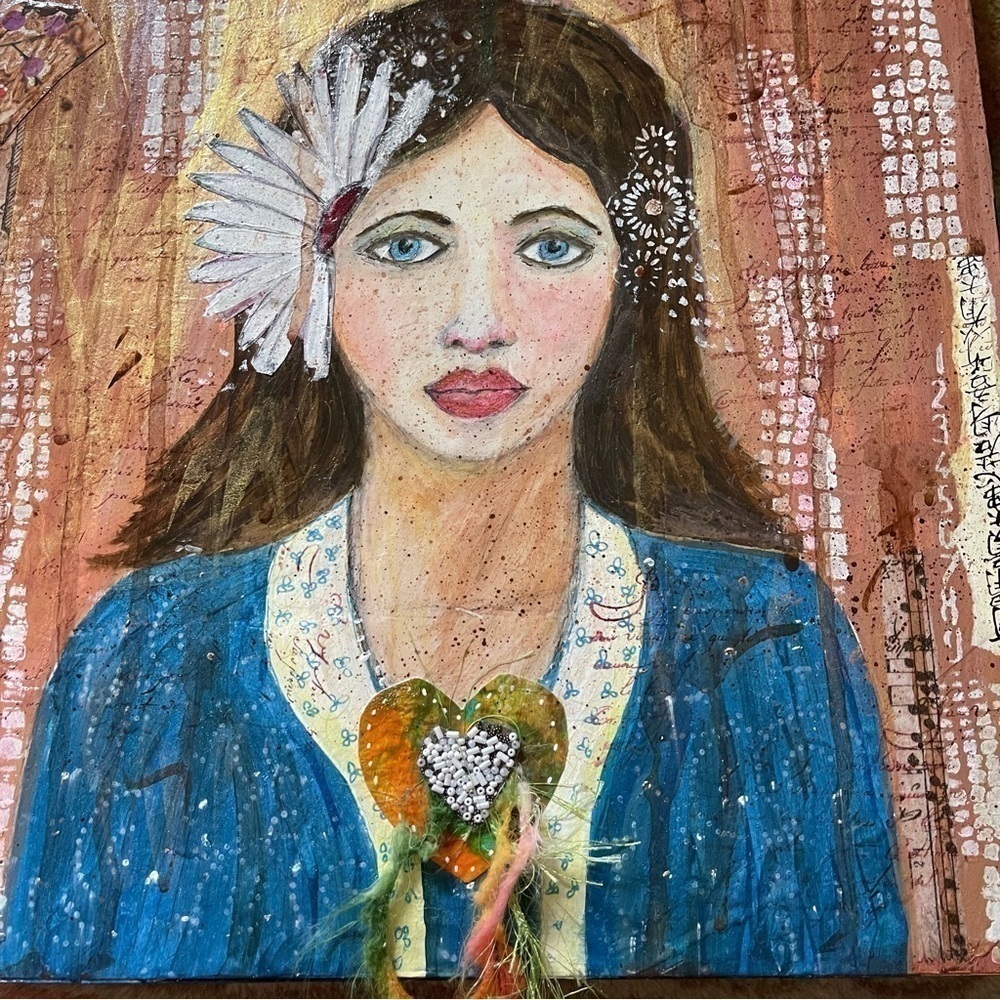 Art Painting Woman Mixed Media 12 x 16 - Picture 3 of 9